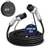 1 x RAW Customer Returns Powrun Type 2 charging cable 22kW 8m 32A with carrying bag, charging cable electric car type 2 3-phase IP55 waterproof, type 2 to type 2 mode 3 charging cable for electric car EV PHEV P3-32-8  - RRP €161.34