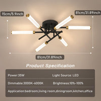 1 x Brand New EIDISUNY dimmable LED ceiling light with remote control, vintage Sputnik LED chandelier 6 lights, modern industrial LED ceiling lamp for indoors, living room, bedroom, kitchen, hallway - 35W black.  - RRP €20.4