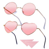 10 x Brand New HIFOT 2 Pieces Hippie Glasses Retro Round Glasses Heart Shaped Glasses Set for 60s 70s Costume Accessories Vintage Sunglasses with 2 Pieces Cleaning Cloth, Rose Gold Frame Pink - RRP €85.6