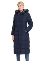 1 x RAW Customer Returns Polydeer Puffer Jacket Max Long Thickened Hooded Coat Vegan Down Winter Parka Women Navy Xtra Small - RRP €112.94