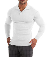 1 x RAW Customer Returns Muscle Cmdr Men s Muscle Polo Shirts Slim Fit, Stretch Short Sleeve Sport Tennis Golf Basic T-Shirt, Long Sleeve Shirt Men White S  - RRP €24.35