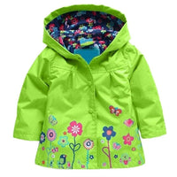 1 x RAW Customer Returns Baotung Children s Girls 2-Piece Clothing Set Waterproof Rain Jacket Rain Suit Raincoat with Hood and Floral Pattern Rain Pants, Green, Size 98 Manufacture Size 100  - RRP €25.92