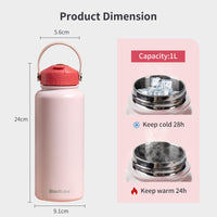 1 x RAW Customer Returns Blackube stainless steel drinking bottle with straw 1000ml thermos flask - BPA-free, leak-proof, large metal drinking bottle for sports, school, fitness, outdoor, camping - ice pink - RRP €29.22