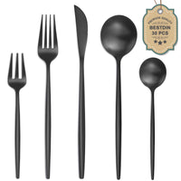 1 x RAW Customer Returns Bestdin cutlery set for 6 people, 30-piece stainless steel cutlery set black matt, cutlery set with knife fork spoon, high-quality stainless steel cutlery, dishwasher safe. - RRP €27.22