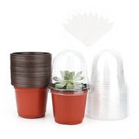 1 x RAW Customer Returns KINGLAKE 32 pieces 10 cm cultivation pots with dome lid brown, small plant pots plastic with humidity dome and 10 pieces plant plugs, round flower pots for seeds, seedlings - RRP €18.14