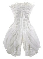 1 x RAW Customer Returns Charmian Women s Sexy Strapless Floral Embroidery Mesh Princess Gothic Vintage Bustier Corset with Lace Skirt White 5X-Large - RRP €78.0