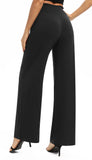 1 x RAW Customer Returns EXCHIC Women s Solid Color Loose Straight Cut Palazzo Pants High Waist Stretchy Lounge Pants with Pockets L, Black  - RRP €27.98