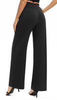 1 x RAW Customer Returns EXCHIC Women Solid Loose Straight Leg Palazzo Pants High Waist Elastic Casual Trousers with Pockets XL, Black  - RRP €25.55