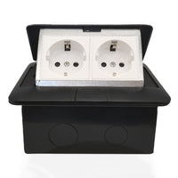 1 x RAW Customer Returns 2 compartment built-in socket floor socket, 2 sockets, retractable socket floor socket, for floor table office worktop restaurant black, 2 sockets  - RRP €49.3