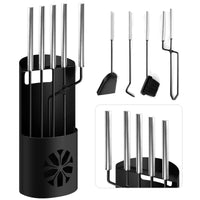 1 x RAW Customer Returns CXhome Fireplace Tool in 5 Pieces Fireplace Accessories Fireplace Set Silver Handles Black Wrought Iron Fireplace Accessories Indoor Wood Holder Fire Pits Tongs Shovel Poker Brush - RRP €40.33