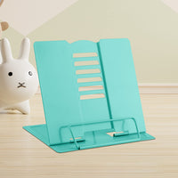 1 x RAW Customer Returns MSDADA Bookends, Reading Stand Cookbook Holder 6 Levels Adjustable Metal Foldable Multifunctional Non-Slip Children s Book Stand for Kitchen Study Office School Thesis Turquoise  - RRP €11.09