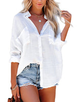 1 x RAW Customer Returns Bsubseach Button Down Swim Cover Up Shirt Sexy Long Sleeve Beach Blouse Beach Dress for Women White - RRP €27.99