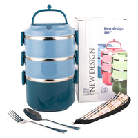 1 x RAW Customer Returns SANQIAHOME 3 Layers Multi-layer Stackable Stainless Steel Lunch Box, Leak-proof, Blue - RRP €26.41