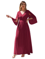 2 x Brand New Odizli Evening Dress Women Long Elegant 3 4 Sleeve V-Neck Lace Chiffon Dress Festive Wedding Wedding Guest Ball Gowns Bridesmaid Dresses Prom Dress Confirmation Dresses Wine Red XL - RRP €120.98