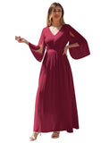 2 x Brand New Odizli Evening Dress Women Long Elegant 3 4 Sleeve V-Neck Lace Chiffon Dress Festive Wedding Wedding Guest Ball Gowns Bridesmaid Dresses Prom Dress Confirmation Dresses Wine Red XL - RRP €120.98