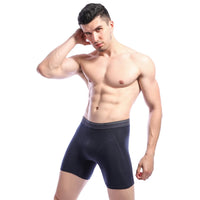 4 x Brand New Nuofengkudu Men s Cotton Boxer Shorts Long Seamless Bulge Underpants with Leg Retro Shorts Spandex Elastic Waistband Comfortable Seamless Breathable Soft Sports Underwear 4 Pack Black Navy Blue L - RRP €110.4