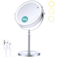 1 x RAW Customer Returns B Beauty Planet makeup mirror with lighting, 1x 20x double-sided magnifying mirror, dimmable, LED makeup mirror with 3 color lighting modes, 20CM - RRP €41.3