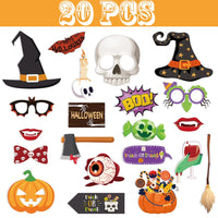 2 x Brand New YGCHEN Photo Props Halloween Photo Booth Props Funny Photo Props Pumpkin Skeleton Witch Selfie Props Halloween Photo Box Props DIY Photo Booth Props Set 20 Pieces - RRP €25.58