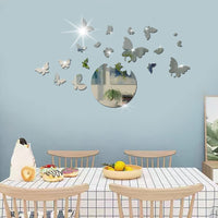 1 x RAW Customer Returns Shackcom Mirror Wall Stickers 18 Pack 3D Butterflies DIY Silver Acrylic Wall Sticker Self Adhesive Mirror for Living Room Bedroom Bathroom Wall - RRP €20.4