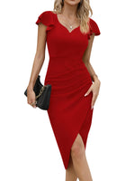 1 x RAW Customer Returns Missufe Women s Cocktail Dress Party Midi Dress Summer Elegant Bodycon Vintage Ruffle Dress,Red,XL - RRP €48.99