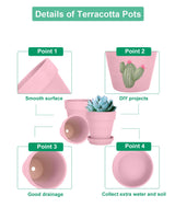 4 x Brand New vensovo 4 Pink Clay Pot for Plants with Saucer - Pack of 6 Peach Pink Small Terracotta Plant Pot with Drainage Hole, Flower Pot with Tray, Terracotta Pot for Indoor Outdoor Plants - RRP €98.56