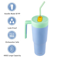 1 x RAW Customer Returns LoFone 1180 ML 40 OZ coffee mug to go, drinking cup with straw, handle and lid, 304 stainless steel vacuum insulated mug for car office hot and cold coffee water and tea, BPA free sky blue  - RRP €23.32