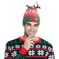 1 x RAW Customer Returns Belovecol Santa Claus LED Hat Knitted Hats Party Lighting Bobble Funny Men s Warm Novelty Unisex Christmas Hat Red - RRP €20.4