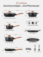 1 x RAW Customer Returns FOHERE 15-piece Induction Pots and Pans Set, Non-Stick Aluminum Cookware with Lids, Suitable for All Hobs, Black - RRP €145.99