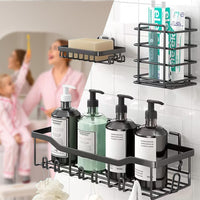 1 x RAW Customer Returns HXC-BLG shower shelf without drilling set of 6 shower shelves without drilling with soap holder, shower shelf bathroom set with 20 hooks shower shelf, shower basket for bathroom kitchen - RRP €12.99