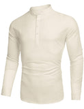 1 x Brand New Cegerne Men s Summer Cotton Henley Shirt Casual Hippie Beach Long Sleeve T-Shirts, Beige, XL - RRP €30.24