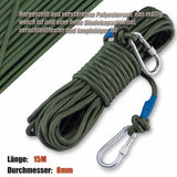 1 x RAW Customer Returns PIOSRTRR Grapple and Rope 8mm x 15M, Double Carabiner, for Magnet Fishing Tree Work - RRP €25.99