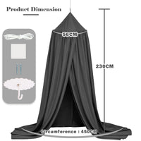 1 x RAW Customer Returns SESAMIS canopy for children s room, bed canopy for baby bed, 4 colors, hanging round princess insect net mosquito net, for children s room and playroom decoration, 56 230 450cm gray  - RRP €27.61