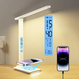 1 x RAW Customer Returns YAMYONE LED Desk Lamp with Wireless Charger USB Port, Table Lamp 5 Colors 5 Brightness Touch Control, 2 Night Lights LCD Screen Temperature Alarm Clock - RRP €39.06