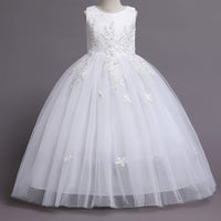 1 x RAW Customer Returns Flower Girl Dress Lace Embroidered Tulle Princess Dress Long Prom Dress Children Formal Pageant Wedding Bridesmaid Cocktail Party Dress First Communion Dress White 6-7 Years - RRP €33.22