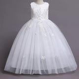 1 x RAW Customer Returns Flower Girl Dress Lace Embroidered Tulle Princess Dress Long Prom Dress Children Formal Pageant Wedding Bridesmaid Cocktail Party Dress First Communion Dress White 6-7 Years - RRP €33.22