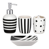 2 x Brand New MUZI Ceramic Bathroom Accessories Set, Modern Design Lotion Bottles, Toothbrush Holder, Tumbler, Soap Dispenser Black and White Striped, 4 Pack  - RRP €52.42