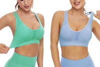 1 x RAW Customer Returns SEGRILA Women s Sports Bra Set Without Underwire Cross Back Yoga Bustier Padded Blue, Purple, Green L  - RRP €26.99