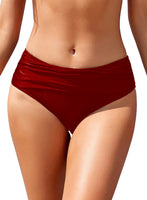 1 x Brand New SHEKINI Women s Ruched Bikini Bottoms Mid-High Swimming Trunks Hide Belly Briefs Hipster Women s Classic Moderate Coverage Swimming Trunks Shorts S, Wine Red  - RRP €22.27