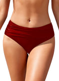 1 x Brand New SHEKINI Women s Ruched Bikini Bottoms Mid-High Swimming Trunks Hide Belly Briefs Hipster Women s Classic Moderate Coverage Swimming Trunks Shorts S, Wine Red  - RRP €22.27