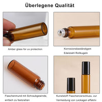 2 x Brand New Qikaara 20 Pieces Roll On Glass Bottles for Essential Oil 3ml 5ml 10ml Set, Small Amber Rollon Bottles Empty Refillable Portable Mini Sample Roller Bottles with Opener Funnel Pipettes and Labels - RRP €25.4