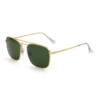 1 x RAW Customer Returns JIM HALO Retro Square Aviator Sunglasses Premium Glass Lens Flat Metal Lenses Women Men Gold Green  - RRP €21.99