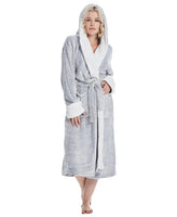 1 x Brand New DiaryLook Women s Bathrobe, Fluffy, Cozy Dressing Gown for Women, Long Bathrobe with Hood, Gray Size M - RRP €34.16