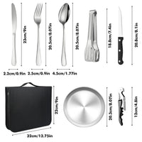 1 x RAW Customer Returns Camping Cutlery Set 4 Person, 20 PCS Picnic Plates and Utensils Set, Portable Tableware, Stainless Steel Cutlery Combination with Organizer Bag, Reusable, Durable - RRP €26.21