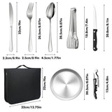 1 x RAW Customer Returns Camping Cutlery Set 4 Person, 20 PCS Picnic Plates and Utensils Set, Portable Tableware, Stainless Steel Cutlery Combination with Organizer Bag, Reusable, Durable - RRP €25.2