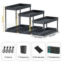 1 x RAW Customer Returns SKYSER Under Sink Shelf Kitchen Organizer 2 Tier Drawer Organizer Liftable Cupboard Organizer Kitchen with 4 Hooks, 8 Non-Slip Pads 1 Hanging Cup Storage 2 Pack, Black  - RRP €39.99