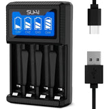 1 x RAW Customer Returns SUKAI battery charger, AA AAA LCD intelligent charger with quick charging function - 4 charging slots, universal USB quick battery charger for NI-MH AA AAA rechargeable batteries no adapter  - RRP €7.66