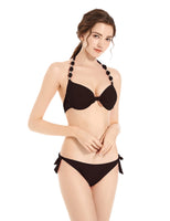 1 x RAW Customer Returns EONAR Women s Side Tied Bikini Sets Detachable Swimwear Push up Bikini Top with Halter Straps XL, Black  - RRP €31.0