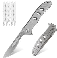 1 x RAW Customer Returns YANC scalpel folding knife with 20 interchangeable blades figure 22, mini knife pocket knife one-hand knife stainless steel with key ring knife sharpener for fishing camping emergency DIY crafts - RRP €17.04