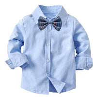 1 x RAW Customer Returns Volunboy Newborn Gentleman Outfits and Coordinates, Bow Shirt and Suspenders Trousers 4 Pieces Blue 3-4 years Size 110  - RRP €29.0