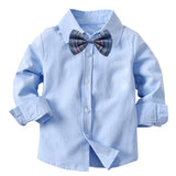 1 x RAW Customer Returns Volunboy Newborn Gentleman Outfits and Coordinates, Bow Shirt and Suspenders Trousers 4 Pieces Blue 4-5 years Size 120  - RRP €31.04